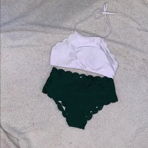 SHEIN- Two tone scallop edge bikini set